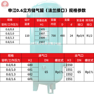 ถังเก็บลม Shenjiang ขนาด 0.6 ลูกบาศก์เมตร แบบหน้าแปลน แนวตั้ง สำหรับเครื่องอัดอากาศ - Product Image 4