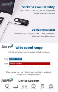 Jinfly-chiave usb girevole 2.0 3.0, unità flash, 512mb/1gb/2gb/4gb/8gb/16gb/32gb/64gb/128gb