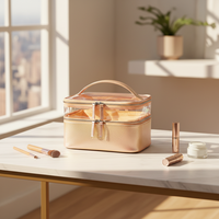 Sac de maquillage pour femmes et filles à deux couches, imperméable, portable, pour les voyages, sac cosmétique transparent d'été avec logo personnalisé