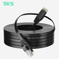 Kabel Ethernet Cat6 Flat 10Gbps Hitam Panjang RJ45 Kabel Jaringan LAN untuk Gaming PS5 PC Router Modem