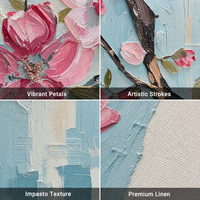 Peinture à l'huile 100% peinte à la main sur toile de coton et lin, 30x45cm, motif floral rose en 3D, texture épaisse impasto, art mural, décoration intérieure