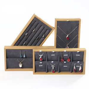 Luxe en bois petit bijoux velours <span class=keywords><strong>cuir</strong></span> présentoir organisateur empilable anneau porte-plateaux collier - Product Image 6