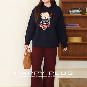 ชุดเซ็ตผู้หญิงไซส์ใหญ่ Runqi สีกรมท่า เสื้อฮู้ดสีแดงเบอร์กันดี กางเกงขายาวทรงกว้าง ชุดลำลองถักนิตติ้ง - Product Image 2