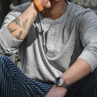 Herenshirts Maden Heavyweight Henley Shirt Vintage Workwear Stijl Lange Mouw Knoopsluiting Lente Top Trendproduct 2026