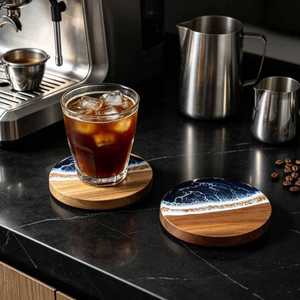 New Design Housewaming Wedding Gifts Handmade Round Wood Resin <b>Coaster</b> Epoxy Resin Ocean Wave <b>Coaster</b> for Cups - Product Image 6