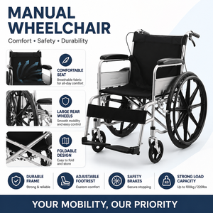 Sedia a Rotelle Manuale Pieghevole in Acciaio Leggero e <span class=keywords><strong>Portatile</strong></span> per Attrezzature di Riabilitazione - Product Image 3