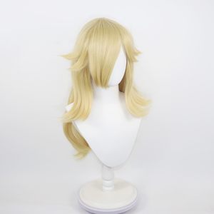 Nueva Peluca de Anime Princesa Daisy COS, Peluca Larga Ligeramente Rizada Dorada, Fibra Sintética Resistente al Calor, con Gorro de Malla Rosa - Product Image 3