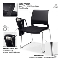 Chaise de formation avec tablette, en fibre de verre PP, chaise de travail pour adultes, chaise de bureau pour la formation scolaire