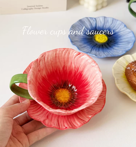 Service à thé en porcelaine de Chine à motif arabe, écologique, durable, tasses à expresso à fleurs, soucoupes, tasse à café latte promotionnelle - Product Image 1