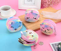 Porte-monnaie en peluche coloré en forme de chat, mignon et de dessin animé, portefeuille circulaire en fausse fourrure de chat, pochette pour fille, sacs organisateurs pour clés et écouteurs, cadeau pour enfants
