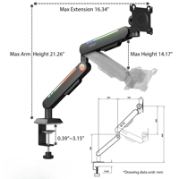 Soporte de Escritorio Ajustable para Monitor de Juegos LED RGB, Soporta 9 kg, Ideal para Salas de Streaming y Configuraciones de PC