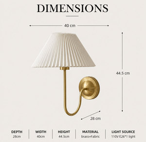 Lámpara de pared contemporánea de latón con pantalla de tela plisada y brazo curvo tipo cuello de cisne para lectura junto a la cama, iluminación de pared para proyectos del hogar - Product Image 6