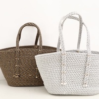 Sac fourre-tout rectangulaire moderne en corde de coton pour femme, tissé au crochet, écologique, multifonctionnel, pour la plage et le rangement