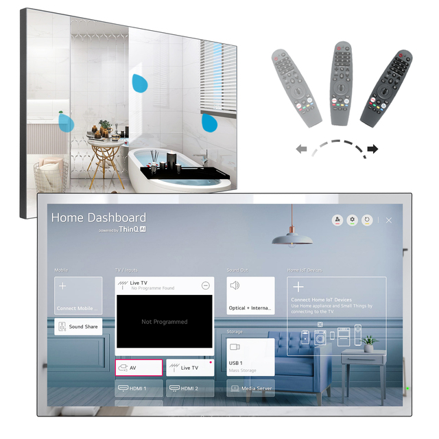 28 Inches Smart Mirror TV for Bathroom SPA Hotel 4K Waterproof IP65 Vanishing Mirror Television Built-in Alexa AI WiFi