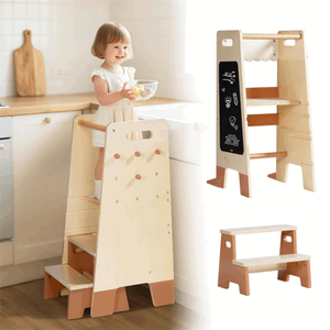 Torre di Apprendimento 2-in-1 per Bambini con Sgabello, Altezza Regolabile per Cucina e Bagno - Product Image 1