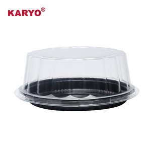 KARYO 201H <span class=keywords><strong>7</strong></span> Polegada Bolo Recipiente Transparente Tampa Cheesecake Sobremesa Caixa De Embalagem Bolos De Plástico Descartáveis Embalagem Bandeja Preta - Product Image 2