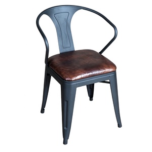 <span class=keywords><strong>Chaise</strong></span> de salle à manger industrielle vintage en métal peint avec <span class=keywords><strong>coussin</strong></span> en cuir PU pour restaurant, café, bistrot, patio, jardin - Product Image 2