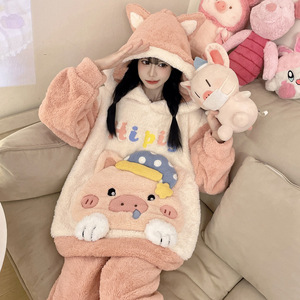 <span class=keywords><strong>Pigiama</strong></span> Termico <span class=keywords><strong>in</strong></span> <span class=keywords><strong>Pile</strong></span> Corallo a Maniche Lunghe da Donna, Invernale, con Fodera Extra Spessa, Design Cartone Animato, <span class=keywords><strong>Taglie</strong></span> <span class=keywords><strong>Forti</strong></span> (fino a 120 kg), <span class=keywords><strong>in</strong></span> Flanella, per il Relax - Product Image 1