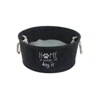 Lit pour chien en feutre gris foncé avec poignées en corde, panier pour animaux de compagnie imprimé, nid de sommeil rond avec coussin doux pour petits chiens et chats