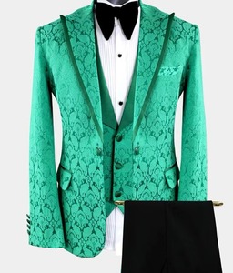 Abito da ballo classico da uomo da sposa smoking <span class=keywords><strong>verde</strong></span> <span class=keywords><strong>verde</strong></span> <span class=keywords><strong>verde</strong></span> damasco Tuxedo 3 pezzi abiti da uomo - Product Image 3