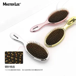 Masterlee Brand Custom Logo Metal Pins Air Cushion Metallic Electroplating Finish Massage Hair Brush Series