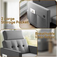 Canapé-lit chaise canapé convertible chaise lit gigogne avec dossier réglable tissu de lin USB pour salon appartement