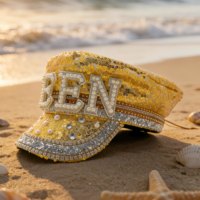 En stock, chapeau de capitaine en sequins dorés, perles et strass, chapeau de fête scintillant pour le festival Burning Man