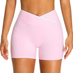 Syf Cross Back High Waist <b>Yoga</b> Shorts Fitted Solid Color Polyester Women's Fitness Apparel Elastic Waist Seamless - Product Image 5