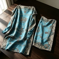 Zacht strandjurk set voor dames, 2-delig los zwempak omslagjurk en sjaal, elegante kettingprint kaftan resort kleding