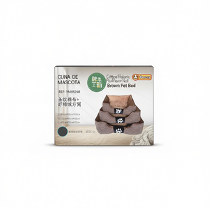 Cuccia Quadrata per Animali Domestici in Tessuto di Cotone a Righe e Peluche, Colore Marrone - Product Image 2