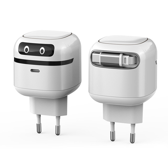 Smart Robot-Style GaN Type-C 65W 3C Certified Model C65D Robot Charger 70CM Retractable USB-C Cable Portable Fast Adapter
