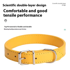 Bergaya Modern pola padat PU kulit kerah anjing lembut tahan lama dengan logam tahan karat <span class=keywords><strong>Prong</strong></span> gesper modis untuk hewan peliharaan anak anjing - Product Image 6