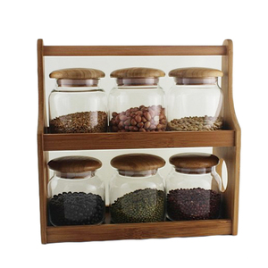 Factory Direct Customized Bamboo 2-tier <b>Storage</b> 4-Canisters & Spice Rack for Organizer in <b>Kitchen</b> - Product Image 6
