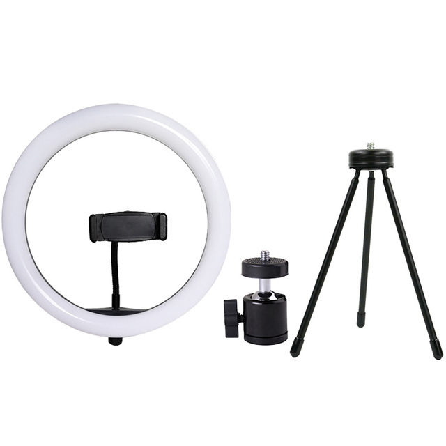 10 Inch Adjustable Color Temp 2700-7000K Dimmable Fill Lamp Selfie Ring Light Tripod Stand Wire Control Phone Holder for