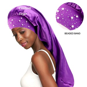Fascia di lusso lunga con perline per la cura dei capelli cofani di raso morbido gioielli di bellezza per donne cappelli per dormire - Product Image 2