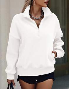 Sweat-shirts à demi-zip légers et coupe-vent pour femmes, tendance, à manches longues, pull-over, hauts, tenues d'automne et d'hiver, avec poches - Product Image 3