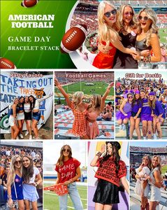 مجموعة أساور مطاطية من خرز الطين بتصميم تشجيعي ليوم المباراة وروح المدرسة، أساور كرة قدم رياضية مع حُلي خوذة وقميص - Product Image 4