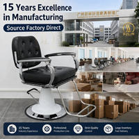 Fauteuil de Barbier Ergonomique Vintage, Chaise de Salon Hydraulique avec Dossier Inclinable, Siège en Cuir PU, Pivotant à 360 Degrés pour Barbier