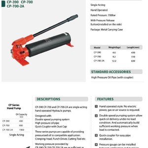 Pompe hydraulique manuelle de qualité supérieure CP-390 700 bars monocircuit pour outils hydrauliques - Product Image 4