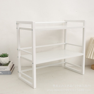 Étagère de rangement de bureau en fer et bois à 2 niveaux, organisateur de bureau pour livres, électronique, cuisine, salon - Product Image 2