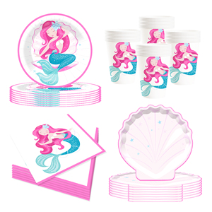 Fournitures de fête d'anniversaire sur le thème de la sirène DAMAI, ensemble de vaisselle sirène avec assiettes, gobelets, serviettes pour fête sur le thème de la sirène pour 8 invités - Product Image 4