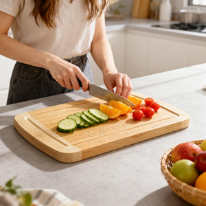 Juego de 3 Tablas de Cortar de Bambú Ecológicas y Duraderas con Ranuras para Jugo, Superficie Antiadherente, Logotipo Grabado con Láser, No Tóxicas para Uso en la Cocina - Product Image 2