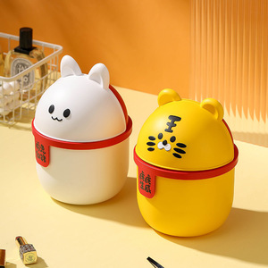 <b>Mini</b> Desktop Plastic Trash Can With Flip Lid Tiger Rabbit Dragon Design For Student Dorm <b>Storage</b> - Product Image 2