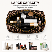 Tas Makeup Motif Leopard Bahan Polyester Kapasitas Besar, Pegangan Lembut, Ramah Lingkungan, Untuk Perjalanan, Perlengkapan Mandi, Penggunaan Sehari-hari Wanita & Remaja Putri