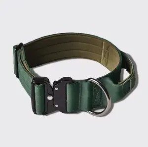 Custom quick-release adjustable nylon padded tactical dog collar with handle and metal clasp