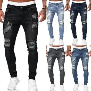 Hot Seller Men's Ripped Fashion Skinny Jeans Casual Washed Street Style Denim Trousers