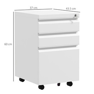 Vinsetto Gabinete Oficina 3 Cajones con Barra Ajustable y Bandeja, Acero, 37x43,5x60 cm, Blanco - Product Image 3