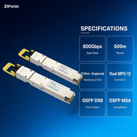 Transceiver 800G DR8 LPO OSFP 8x106.25G PAM4 1310nm 500m Serat Mode Tunggal Modul Dual MPO-12 untuk Pusat Data Cluster AI