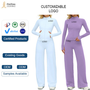 طقم رياضي نسائي من قطعتين من Under Lulu مخصص عالي المرونة مع سترة بسحاب كامل وبنطلون يوجا قابل للطي للتمارين الرياضية - Product Image 1