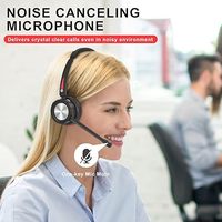 Casque sans fil Bluetooth ENC M890BTD avec microphone à réduction de bruit, base de charge USB pour centre d'appels et bureau